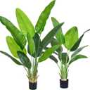 Artificial Bird of Paradise Plant, Fake Tree with Realistic Leaves and Durable pots, Adjustment-Free Branches Artificial Tree for Indoor Outdoor Home Decor (4FT&5FT 2Packs)