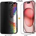 2 x 2 Pack 360 Privacy Matte Screen Protector for iPhone 16 Pro Max [6.9 inch] 9H Tempered Glass [Anti Spy] [Anti Fingerprints] 4Way Anti-Peeping Games Screen Cover (iPhone 16 Pro Max)