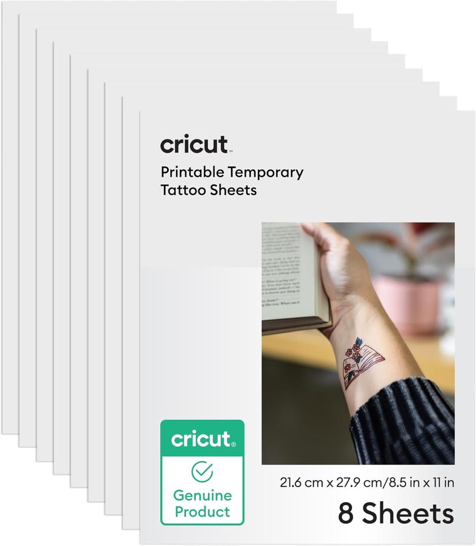Cricut Temporary Tattoo Paper for Inkjet Printers (8 Sheets, 8.5x11), Printable Tattoo Transfer Paper - Works with Joy Xtra, Explore, & Maker Machines