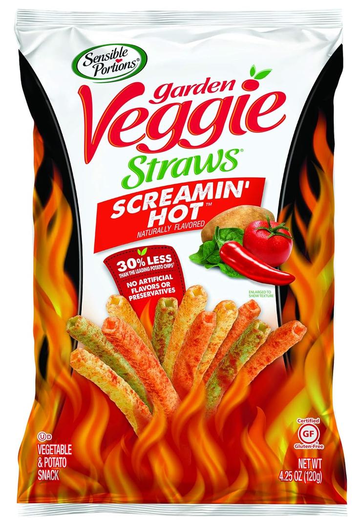 Sensible Portions Garden Veggie Straws, Screamin' Hot, Gluten Free & Non-GMO, 4.25 Ounce (Pack of 12) Best Before 02/16/2026