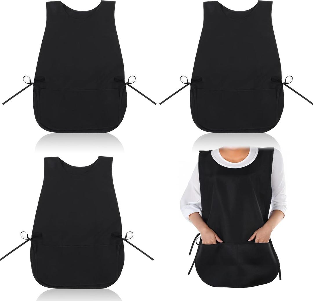 Tucnoeu 4 Pack Black Waterproof Apron Cobbler Apron Unisex Work Aprons with 2 Deep Pockets, Fast Drying Polyester for Cleaning Painting Work Artiest Aprons Kitchen