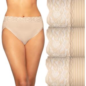 Vanity Fair Womens Flattering Lace Panties: Lightweight & Silky with Superior Stretch (8, 3 Pack - Neutral)