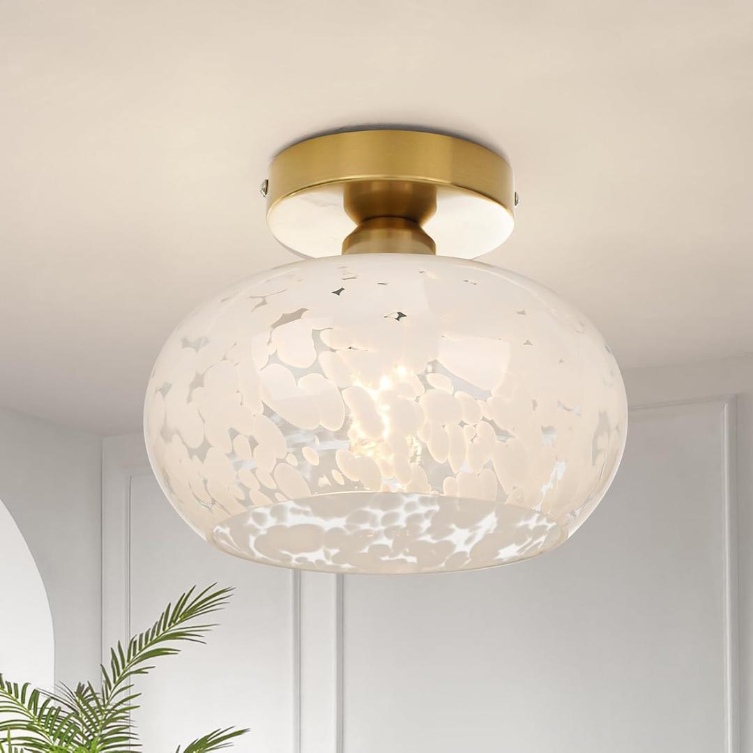 FRIDEKO HOME Modern Semi Flush Mount Ceiling Light - Glass Close to Ceiling Light fixtures Bedroom Light Fixture Hallway Light Fixtures for Bathroom Entryway Kid's Room Laundry Room, Size: 8.66 Inch