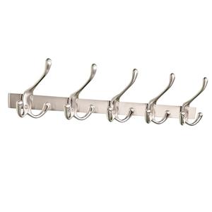 Reroser Modern Zinc Alloy Wall Mounted Coat Rack - Multi-Purpose Wall Hook Organizer with 5 Hooks, Rustproof Metal Hooks for Hallway, Bathroom, Bedroom (Silver Nickel, 1 Item-5 Hooks)