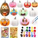 JIABNUKKN Pumpkin Decorations Halloween Crafts for Kids 11Pcs Paint Your Own White Plastic Artificial Pumpkin Decorating Kit with Stickers Gift Toys for Kids DIY Halloween Thanksgiving Fall Decor