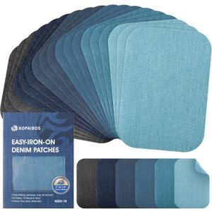 KEPAIBOS Low Temperature Iron-On Denim Patches  18 PCS Repair Kit, 6 Colors, 3" x 4-1/4", Durable Fabric Patches for Jeans, Jackets & Ripped Clothes