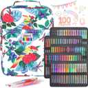 194 Pack Glitter Gel Pen Set, 100 Art Colored Pens Including 94 Gel Pens, 6 Glitter Rainbow Pens, 94 Matching Refills Themed Canvas Case for Adult Coloring Books, Journaling, Scrapbooks
