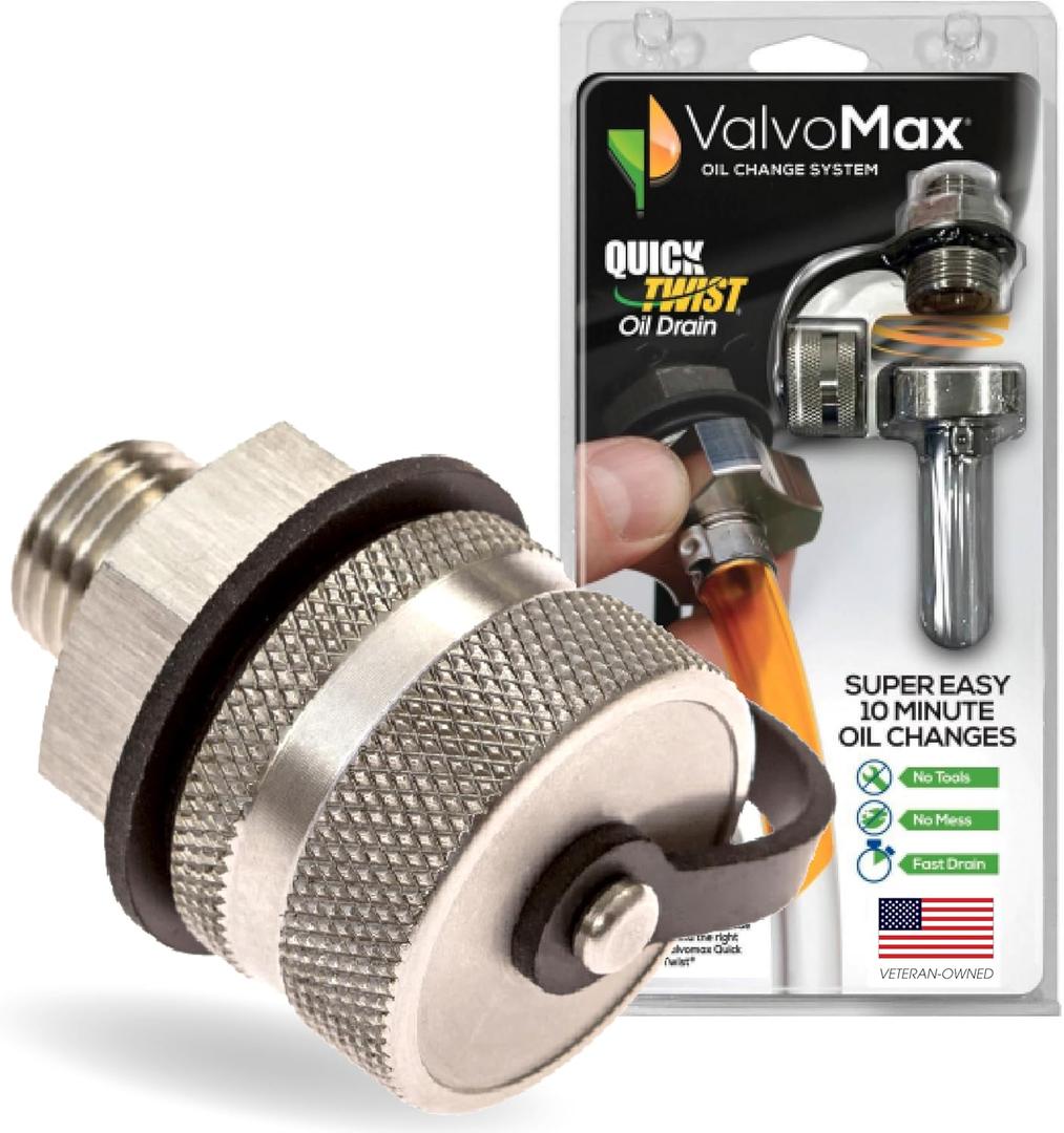 ValvoMax Oil Drain Valve  Quick Twist Oil Drain Plug for Mess-Free DIY Oil Changes  No Tools Required  M12-1.75 Thread Size  Veteran-Owned American Brand