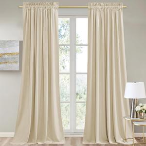 StangH Beige Velvet Curtains 96 inches Long - Luxury Room Darkening Privacy Protect Window Treatment Heavy Thick Sliding Door Drapes for Living Room/Bedroom, W52 x L96, 2 Panels