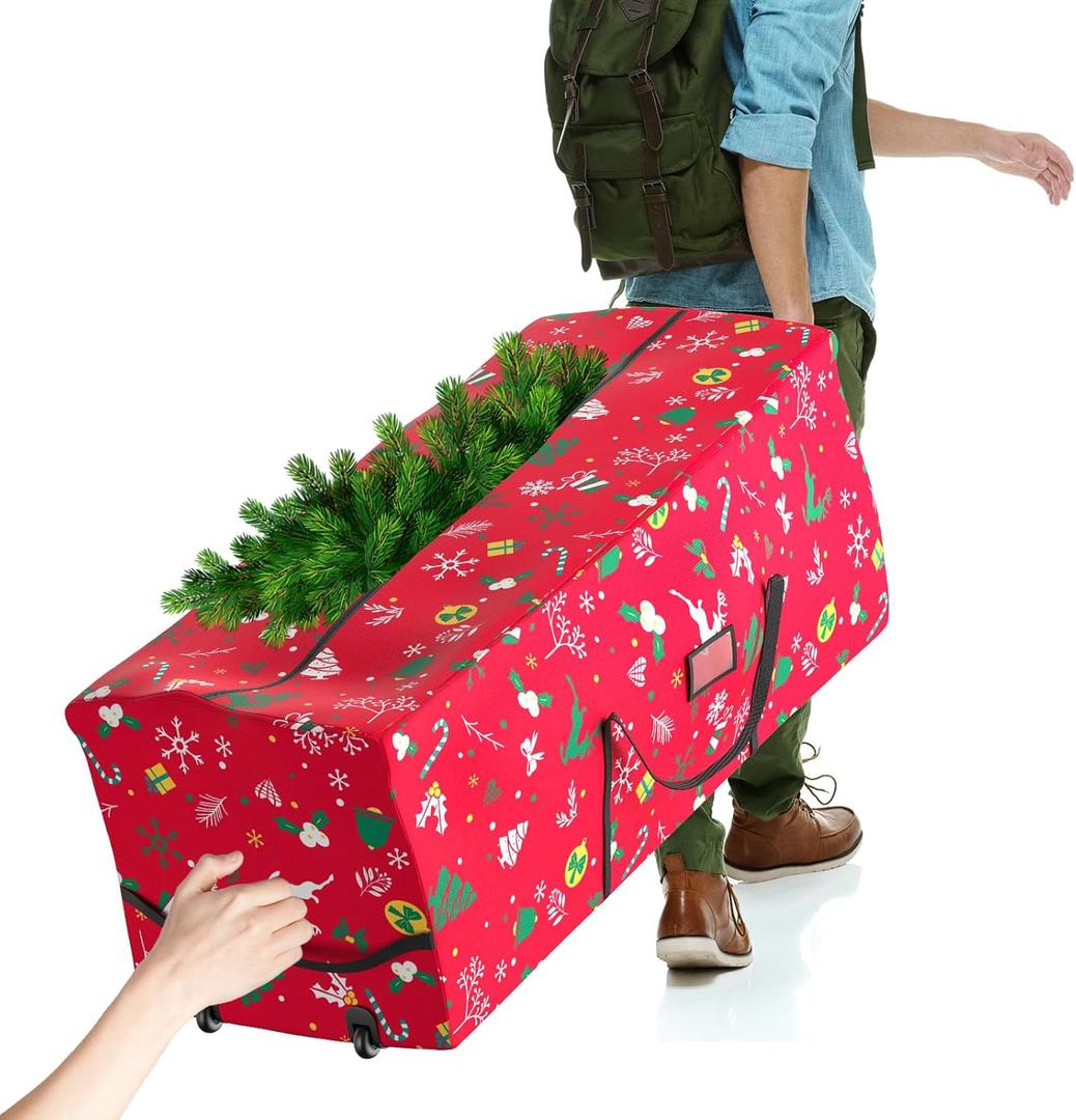 Rolling Christmas Tree Storage Bag - 9 Ft Xmas Tree Storage Bag for Artificial Trees600D Waterproof OxfordDual Zippered with Durable Wheels & Handles, Dolly-Style Duffle Xmas Storage Container