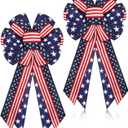 Riceshoot 2 Pcs 4th of July Patriotic Bows USA Red White and Blue Star 250th Anniversary Burlap Bow Tree Topper for Indoor Outdoor Independence Day Party Decoration(Classic)