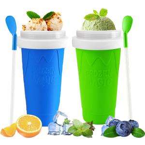2 Packs Magic Quick Frozen Smoothies Maker - Portable Double Layer Slushy Maker Cup with Straw and Spoon, Gift for Everyone