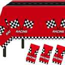 Childom 3Pcs Racing Car Plastic Tablecloth, Race Birthday Party Decorations, 54'' x 108'' Checkered Table Cloth Decor, Favors Rectangular Tablecloth for Boys Baby Shower Home