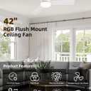 42 inch RGB Ceiling Fan with Light, Smart App & Remote Control Low Profile Flush Mount, Music Sync Lighting, 6-Speed Quiet Reversible DC Motor, 4CCT Dimmable for Home Office Party,White