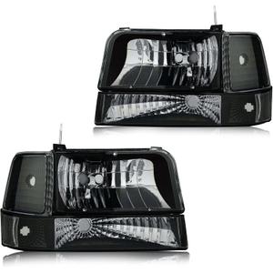 Headlight Assembly, Headlights Kit Compatible with 1992-1996 Ford F150 F250 F350/1992-1996 Bronco Replacement Headlamp Bumper Lamp Set Black Housing Clear Reflector
