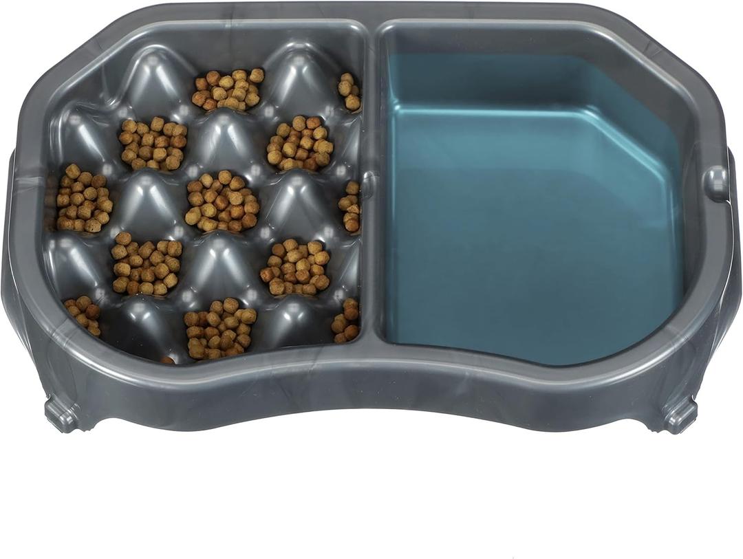 Neater Pet Brands Neater Slow Feeder Dog Bowls, Slows Down Fast Eating to Prevent Vomiting, Overeating, & Bloat, Dog Slow Feeder Bowl with Wide, Non-Slip Base, Holds 2.5 Cups Food and 8.5 Cups Water (Gunmetal)