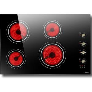 30 Inch Electric Cooktop - 4 Burner Electric Stove 6700W Built-in(29.13"x19.3"), 30" Radiant Ceramic Cook Top Konb & Touch, 99-Min Timer, Safety Lock, 220V - 240V Hard Wired (Retro Knob)