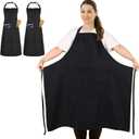 2 Pcs Plus Size Chef Apron, Unisex Professional Apron with 2 Pockets for Cooking, Work, Baking (Larger Size) (Black)