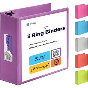 3 Inch Binder 3 Ring Binders Purple, Slant D-Ring 3 Clear View Cover with 2 Inside Pockets, Heavy Duty Colored School Supplies Office and Home Binders  by Enday