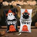 Volcanics Halloween Ghost Pillow Covers 20x20 Set of 2, Reversible Flip Sequin Boo Throw Pillowcases, Cute Spooky Halloween Decor for Couch Sofa Bed Living Room Kids Room