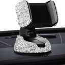 Bling Car Phone Holder for Women  Sparkly White Crystal Phone Mount 360 Adjustable Car Accessories for Dashboard Windshield and Air VentWhite