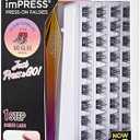 KISS imPRESS Falsies Self Adhesive Eyelashes, Press On Lashes, 12mm-14mm Glam Volume Lashes, Black, No Glue Needed, Invisible Band, 36 Lash Clusters & Non-Stick Applicator - Voluminous