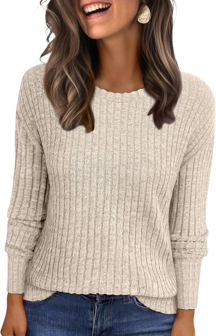 ANRABESS Women Long Sleeve Shirts Business Casual Tunic Tops Fall Lightweight Sweaters Dressy Blouses 2025 Fashion Outfits Beige XX-Large (Beige, XXL)
