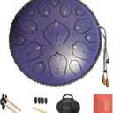 14 Inch 15 Notes D Major Steel Tongue Drum,Premium Adult's Music Hand Drum Instrument,Clean Clear Ethereal Sounds,Purple