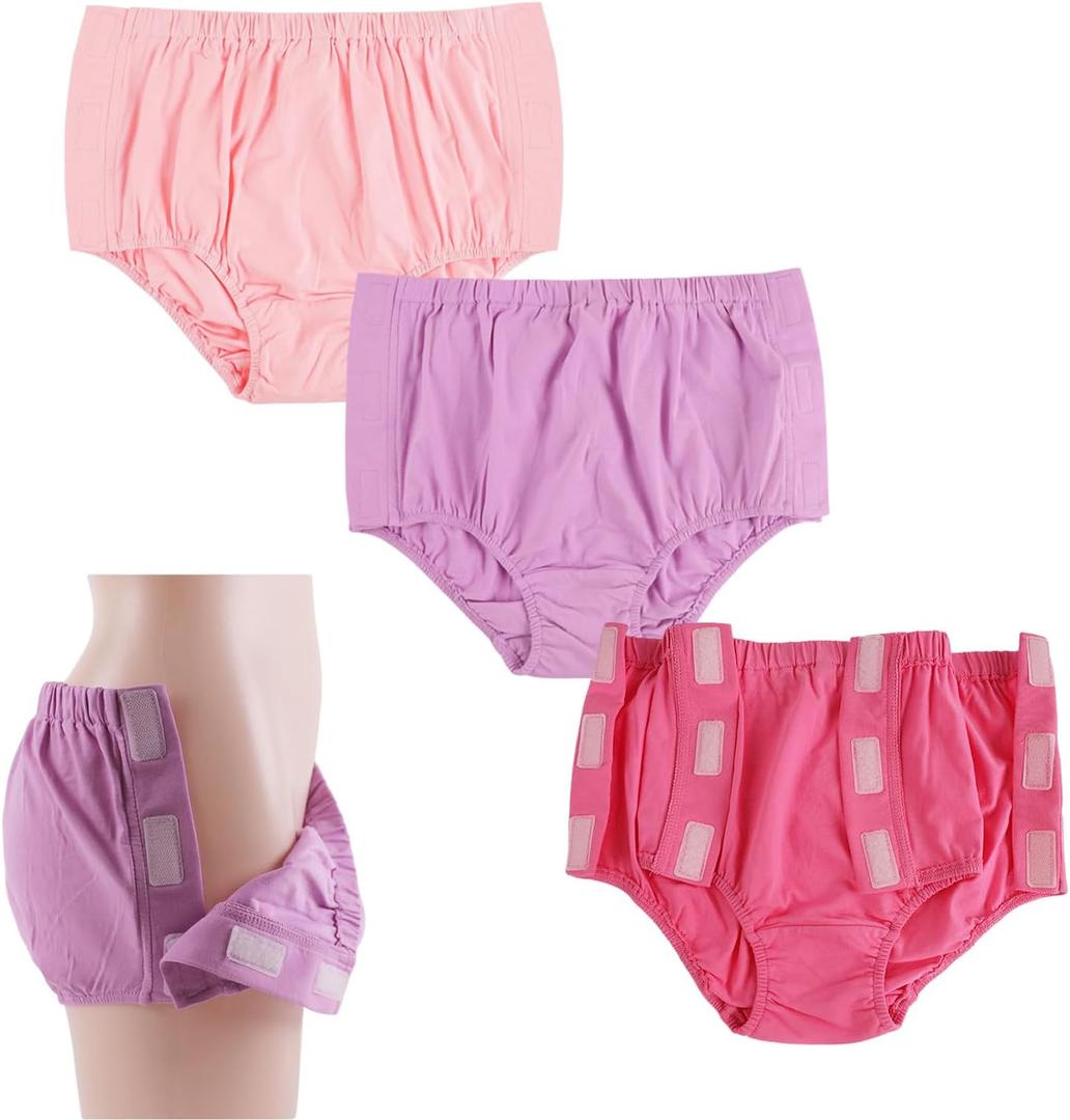 3 Pack Cotton Post Surgery Underwear for Women, Disabled Adaptive, Tear Away Briefs, Reusable Incontinence Underpants, Medium