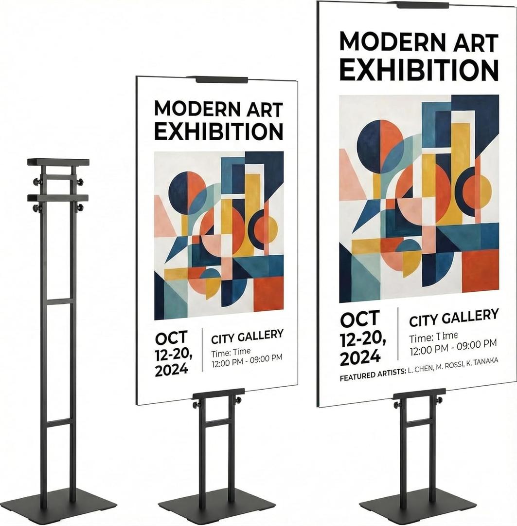 Poster Stand, Adjustable Height Up to 75", Double-Sided Heavy Duty Pedestal Sign Holder, Floor Standing Sign Holder Banner Stand with Shock-absorbing Base for Display, for Board and Foam, Black