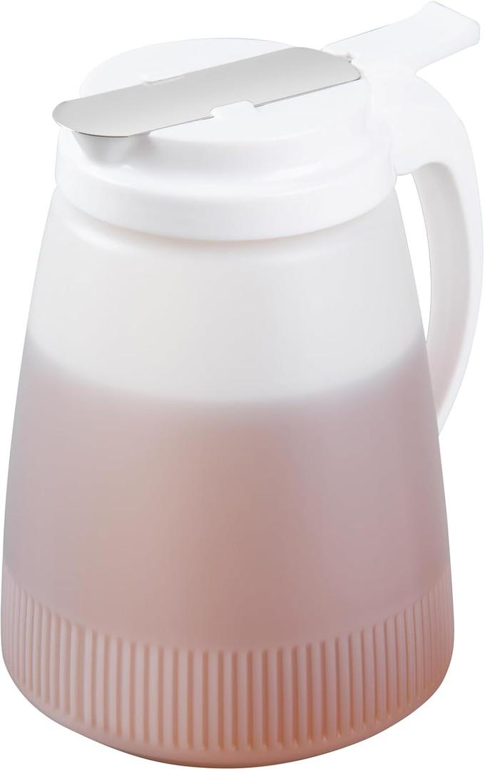 Restaurantware - RW Base 48 Ounce All Purpose Syrup Dispenser, 1 Honey Dispenser - White Top, Stainless Steel Slide Cover, Plastic Pancake Syrup Dispenser, Perfect For Diners, Restaurants, Home