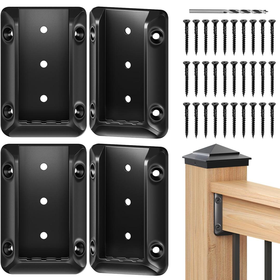 4 pcs Deck Railing Bracket Connectors for 24 (1.5"  3.5) Deck Railing Wood Post, Railing Bracket for Wood Stair Fence Railings Handrail with Coated Screws and a Drill Bit, Fence Brackets