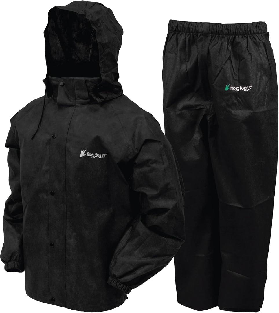 FROGG TOGGS Men's Classic All-Sport 3-Layer Waterproof Breathable Rain Suit (Large, Black/Black)