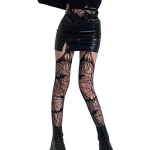 Halloween Spider Web Gothic Stockings, Women's Fishing Net Stockings, Halter Pantyhose, Bat Spider Web High Socks, Striped Mesh Stockings (Black)