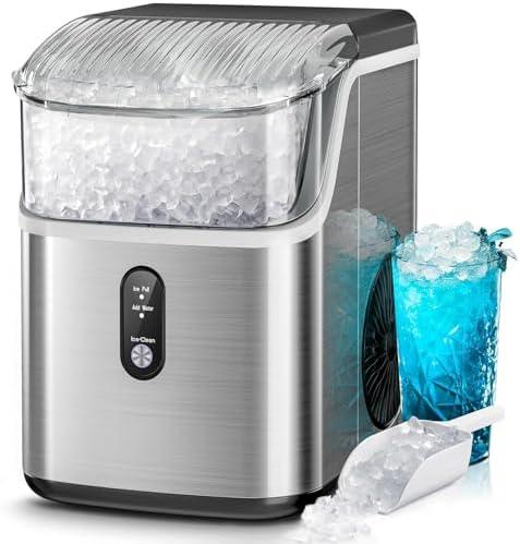 Kismile Nugget Ice Makers Countertop, Portable Ice Machine with Crushed Ice, 35lbs/Day, Self-Cleaning, One-Click Operation for Home Use(Silver)