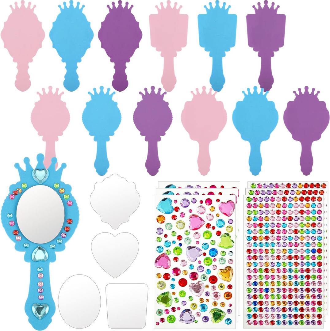 Liliful 12 Pack Princess Foam Mirror Kits Decorate Your Own Princess Mirrors Party Supplies Unbreakable Crafts for Party Favors Birthday DIY Decorations (Stylish,Pink,Blue,Purple)