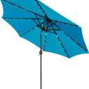 Blissun 9 ft Solar Umbrella, 32 LED Lighted Patio Umbrella, Table Market Umbrella, Outdoor Umbrella for Garden, Deck, Backyard, Pool and Beach (Light Blue)