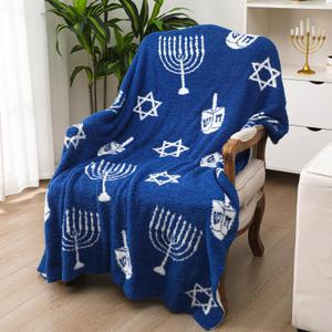 50 x 60 Inch Hanukkah Gift Blanket for Women Microfiber Menorah Blanket Soft Cozy Fluffy Jewish Hanukkah Decor for Home Living Room Sofa Bed