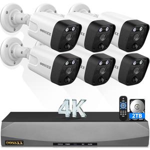 4K POE Wired Outdoor Home Security Camera System Surveillance Cameras | 130 Wide Angle, AI Human Detection, PIR Sensor, Two-Way Audio, No Monthly Fee, 8-Channel NVR + 2TB HDD, 30Day Storage