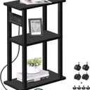 TUTOTAK Small Narrow Side Table with Charging Station, Skinny End Table for Small Spaces, Slim Nightstand with USB Ports and Outlet, Sofa Beside Table with Wheels, Black TB01BK046