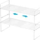2 Pack Large Expandable Cabinet Storage Shelf, Heavy Duty Stackable Steel Metal Spice Rack Adjustable Height Home Office Pantry Garage Shelves for Counter Kitchen Organization, White, 10.2" Width - 2 Pack