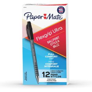 Paper Mate Flexgrip Ultra Stick Fine Point Ballpoint Pens, 12 Black Ink Pens (9680131)