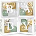 Baby Shower Boxes with Letters  White Boxes with Sage-Green, Gold, Gold Confetti, and White Balloons  44-Piece Gender Reveal & Party Decoration Set by Vellax