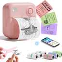 Sticker Printer Print Pods, Little Printer with 7 Rolls Thermal Printing Paper, Inkless Sticker Maker Bluetooth for DIY,Crafts,Journal,Study,Work,Compatible Phone&Tablet (Pink)