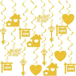 Containlol 40 Pieces Housewarming Party Decorations Welcome Home Swirl Supplies Hanging Glitter Swirls Sweet Home Decor Housewarming Hanging Signs for Welcome Party Decorations(Gold)