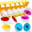 Montessori Geometric Eggs,12 pcs Set Color & Shape Egg Puzzle Toys Matching Eggs for Toddlers 1-3,Preschool Educational Sorting Game Fine Motor Toy Easter Gifts for Kids Boys Girls