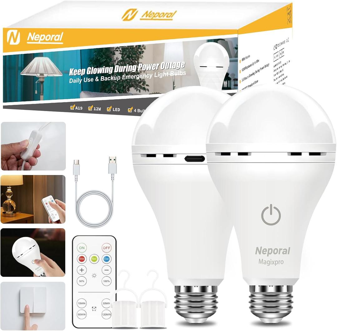 MagixPro Remote Rechargeable Light Bulbs, USB & Socket Charging, 1800mAh Battery, Dimmable LED Bulb for Hardwired & Non-wired Lamps Sconces, Touch + Remote Control, Wall Switch Compatible, 2 Pack