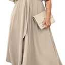 SCOMCHIC Women Plus Size Midi Dresses Wedding Guest Short Sleeve V Neck Tie Waist Casual Summer Flowy A Line Dress, 2XL