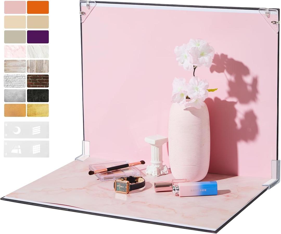 Product Photography Backdrops, 16x11.5 Inch Photo Backdrop Board Kit, 8Pcs 16 Patterns with 2Pcs Photo Shadow Maker for Makeup Product Shooting, Food Jewelry Cosmetics Photography