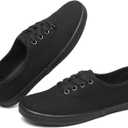 TUOPIN Womens White Canvas Sneakers Low Top Lace-up Canvas Shoes Lightweight Casual Tennis Shoes (Black, 41) 